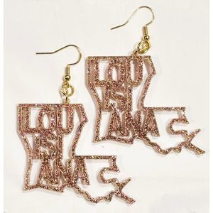 Acrylic Earrings - 1.75" x 2" - Louisiana - Champagne Glitter - E065-A15